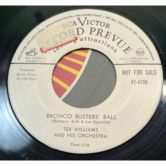 Tex Williams Bronco Busters Ball / Sinful 45 Country RCA Victor Promo 47-4708 - Picture 1 of 4
